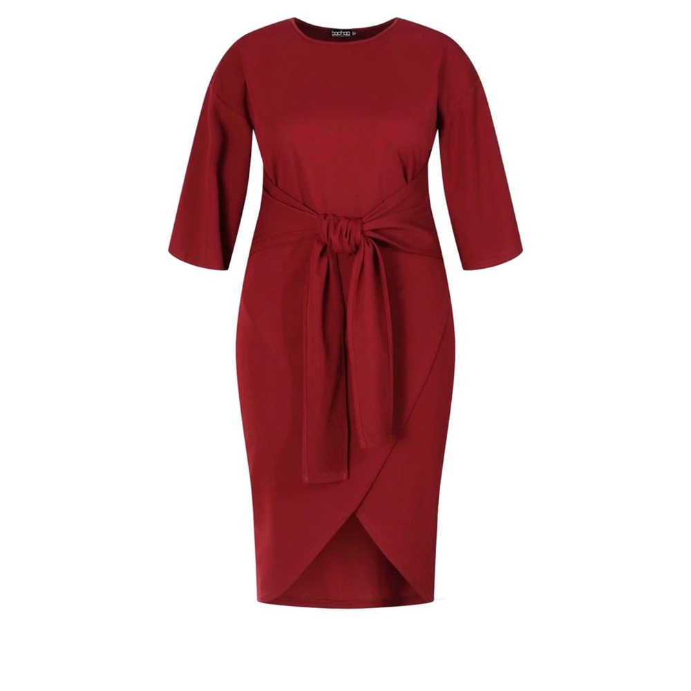 BooHoo Plus Kimono Sleeve Wrap Over Midi Dress - Berry Size 14